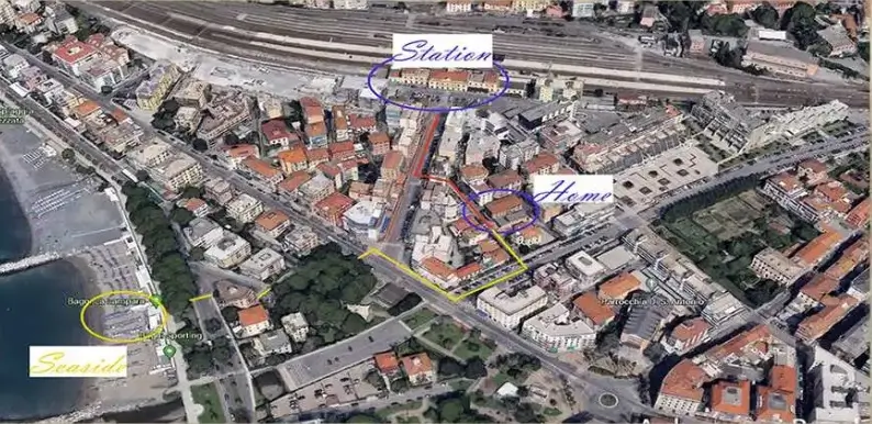 Mappa della casa vacanze a Sestri Levante con stazione, spiaggia e parcheggio