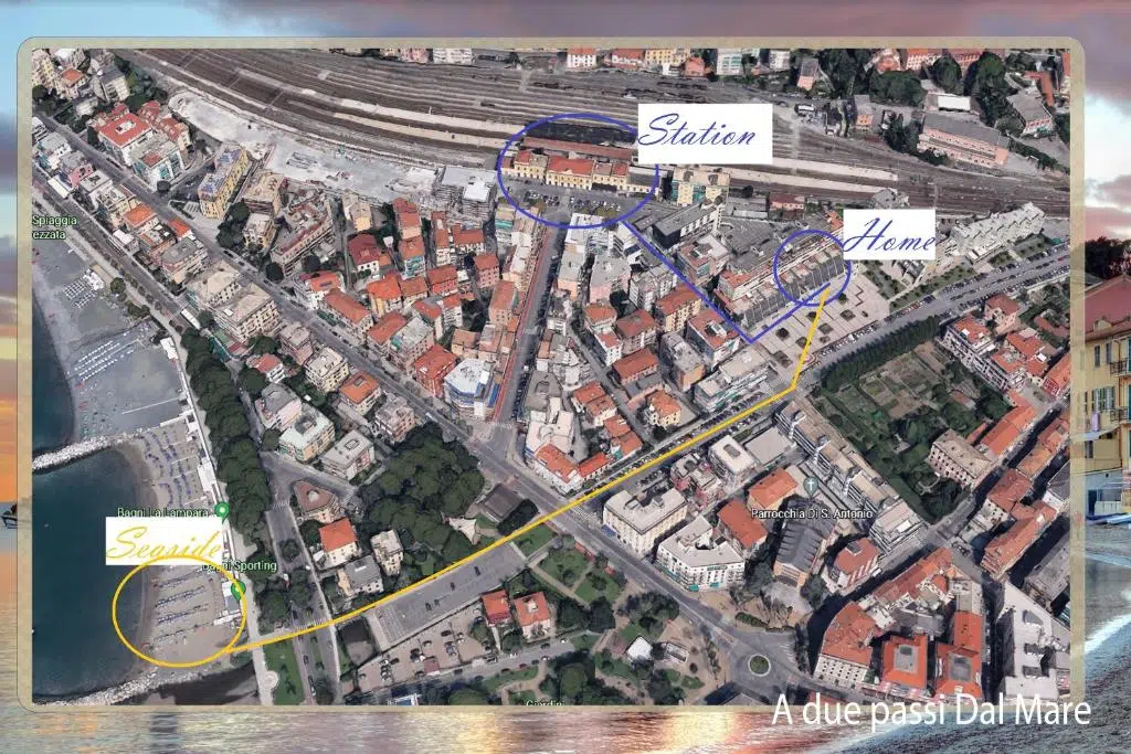 Mappa della casa vacanze a Sestri Levante con stazione, spiaggia e parcheggio